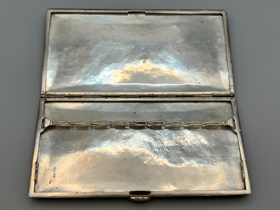 SILVER　刻印　草文　両面手彫　シガレットケース　煙草入れ　銀製品　162g