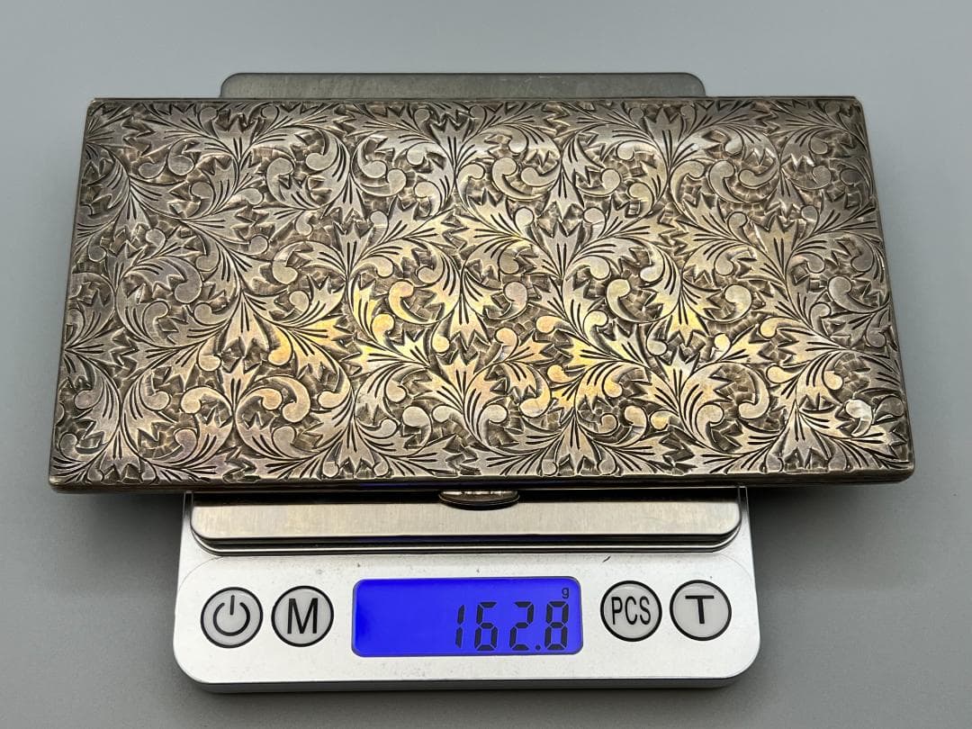 SILVER　刻印　草文　両面手彫　シガレットケース　煙草入れ　銀製品　162g