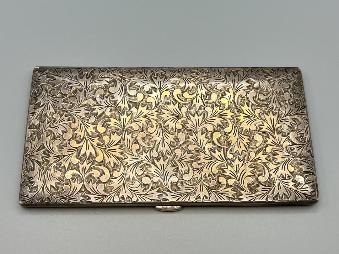 SILVER　刻印　草文　両面手彫　シガレットケース　煙草入れ　銀製品　162g