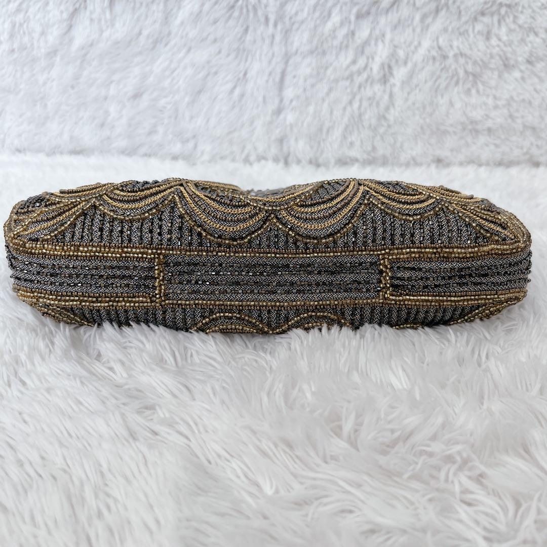 【極美品】LUMYルミーはしもと がま口ビーズバッグ ブロンズ 皇室御用達