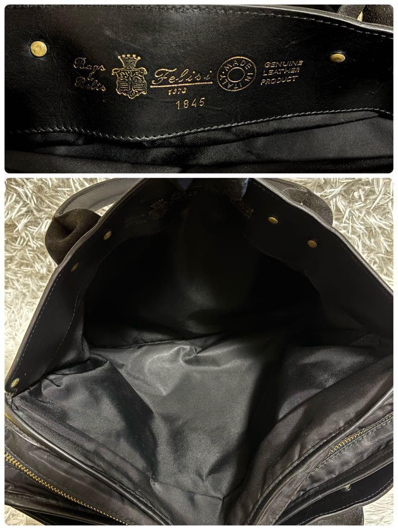 ✨美品✨フェリージ ビジネスバッグ レザー×ナイロン ロゴ 型押し 黒 1845