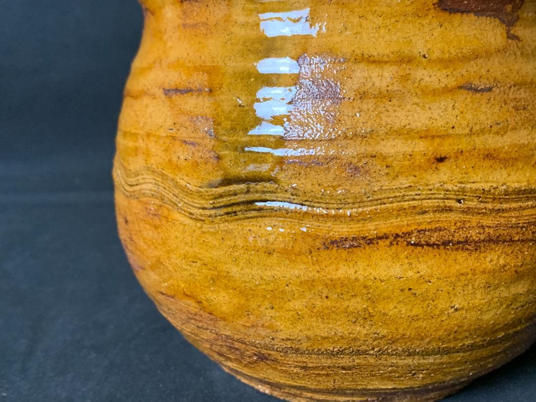 大樋長楽造 飴釉 耳付 瓢形 水指 茶道具 共箱 大樋焼 704