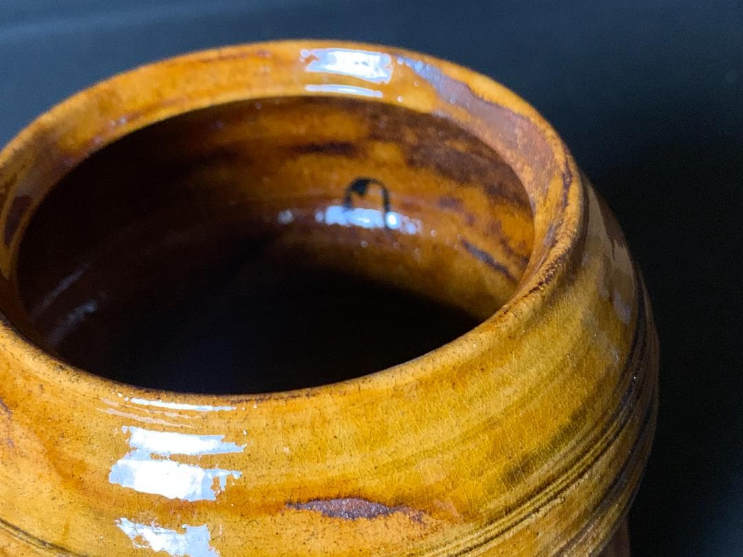 大樋長楽造 飴釉 耳付 瓢形 水指 茶道具 共箱 大樋焼 704