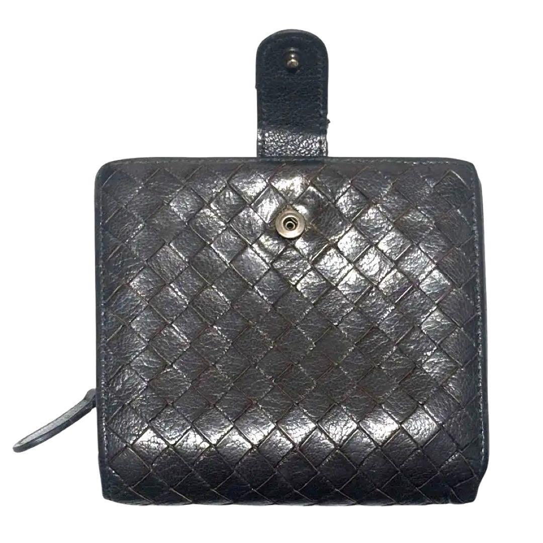 ボッテガヴェネタ　折り財布　ダークグレー　イントレチャート　ラウンドファスナー