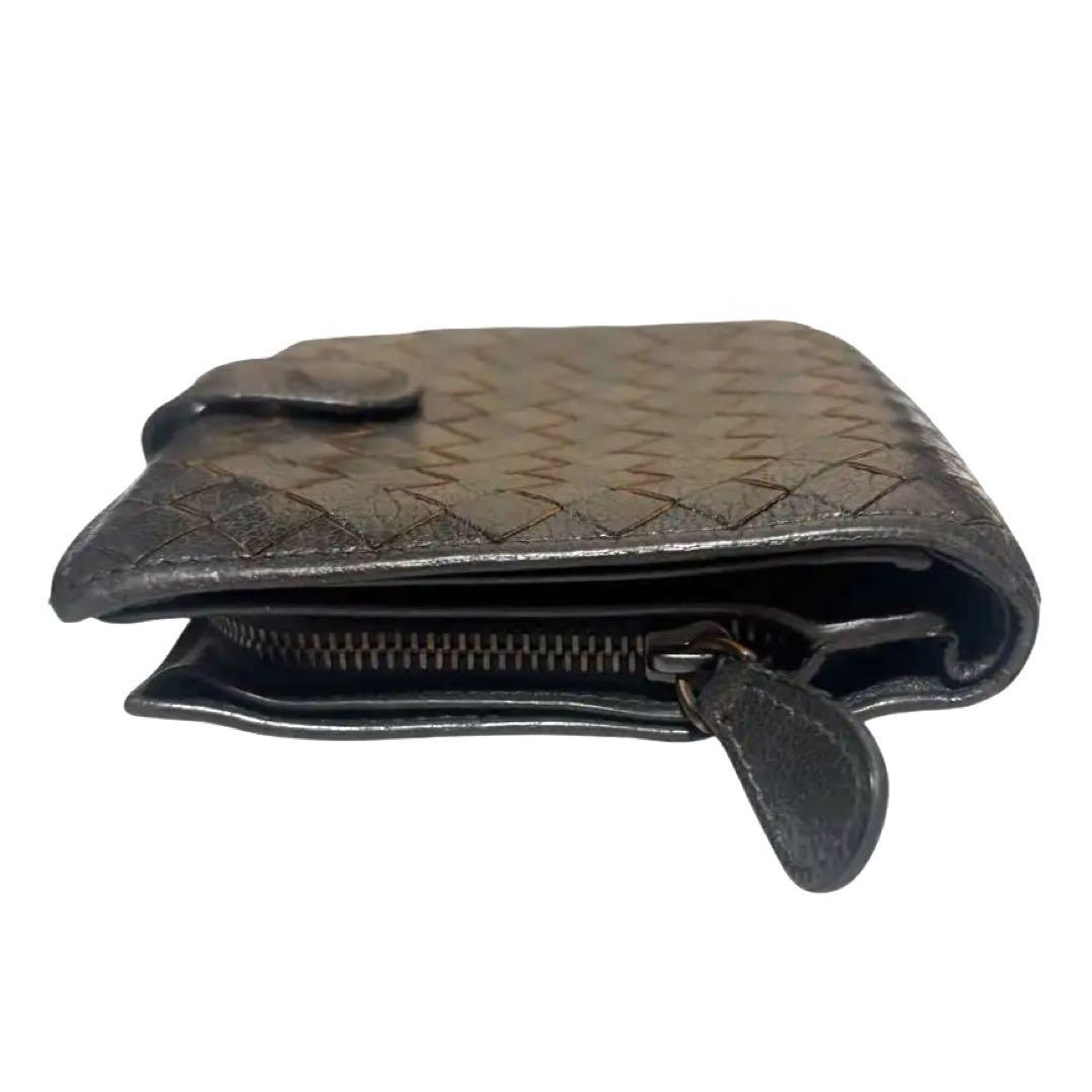 ボッテガヴェネタ　折り財布　ダークグレー　イントレチャート　ラウンドファスナー