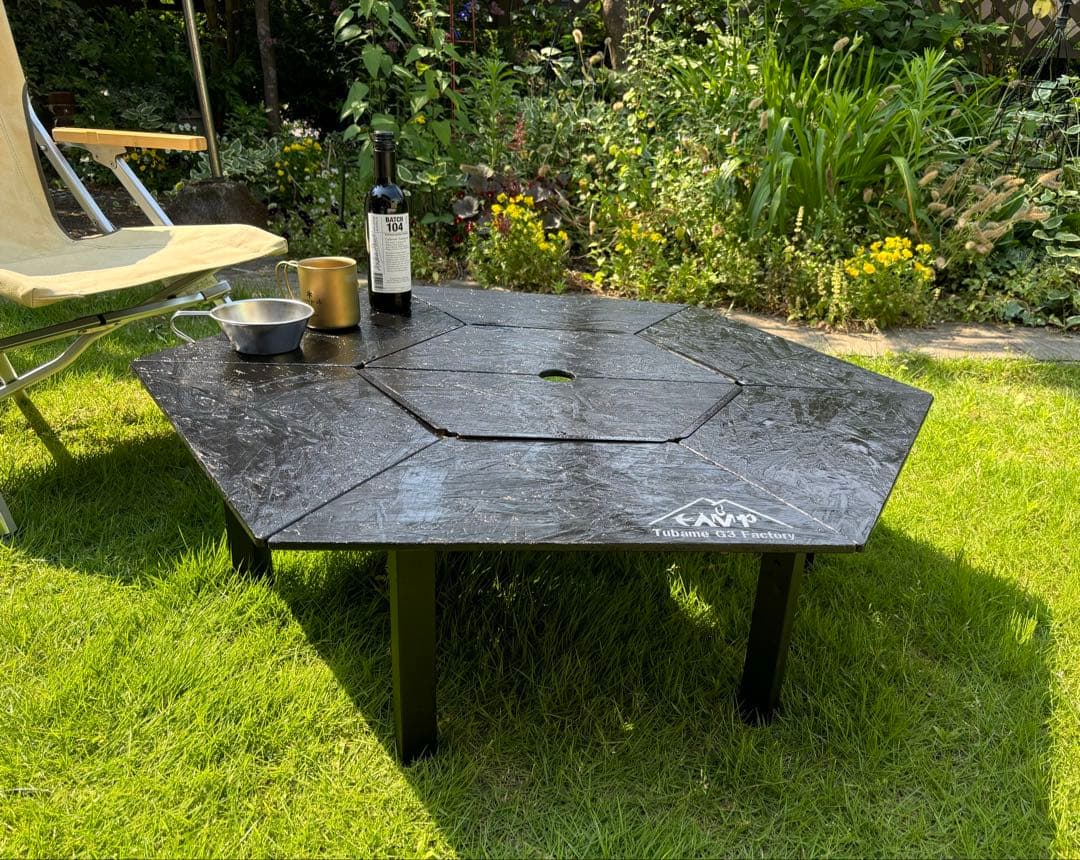 まー出品　ヘキサテーブル50 センターテーブル付きブラック塗装