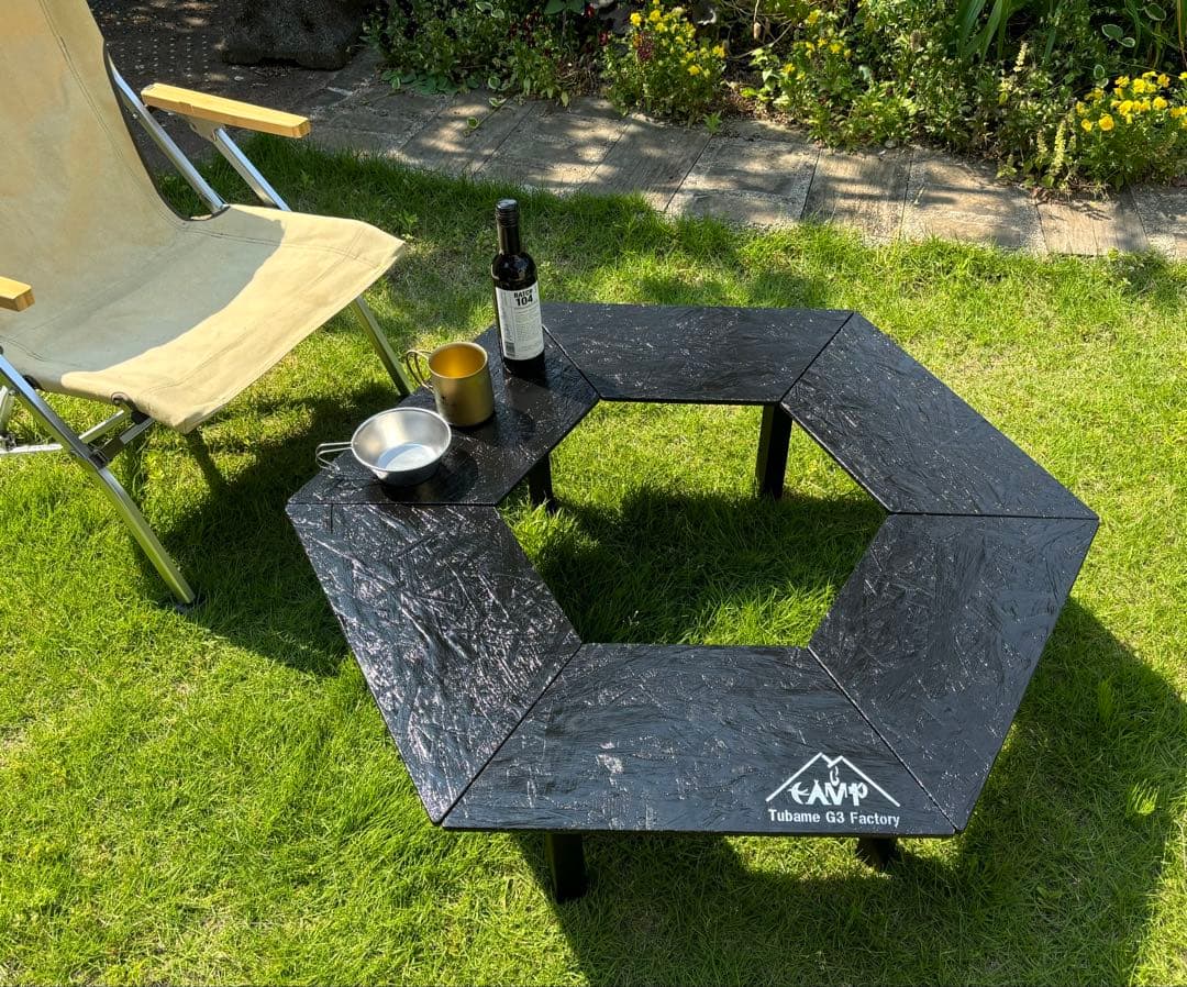 まー出品　ヘキサテーブル50 センターテーブル付きブラック塗装