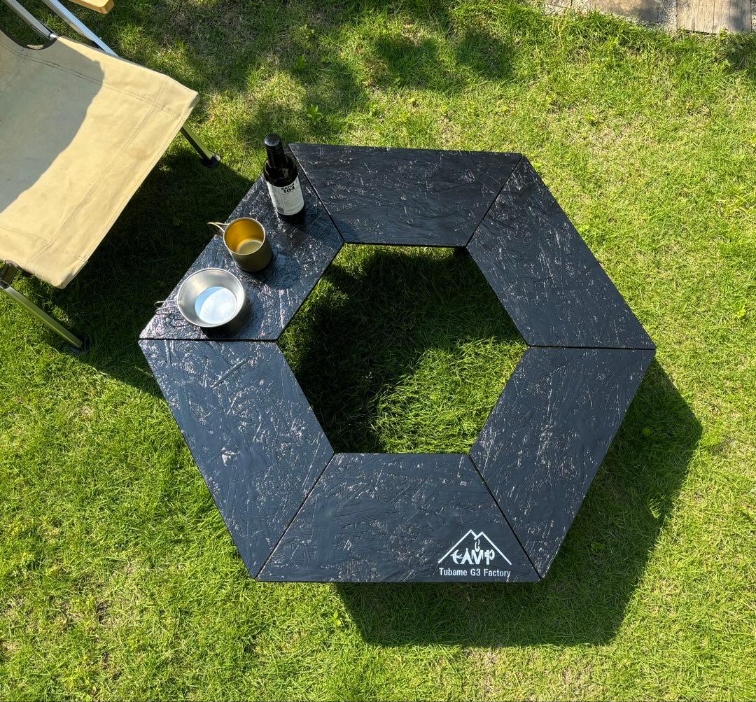 まー出品　ヘキサテーブル50 センターテーブル付きブラック塗装