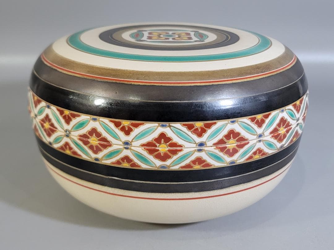 DT311 茶道具 真葛香斎造 七宝繋ぎジキロ 共箱 美品