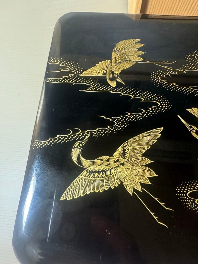 2445 輪島塗　金蒔絵　松鶴文　二重箱