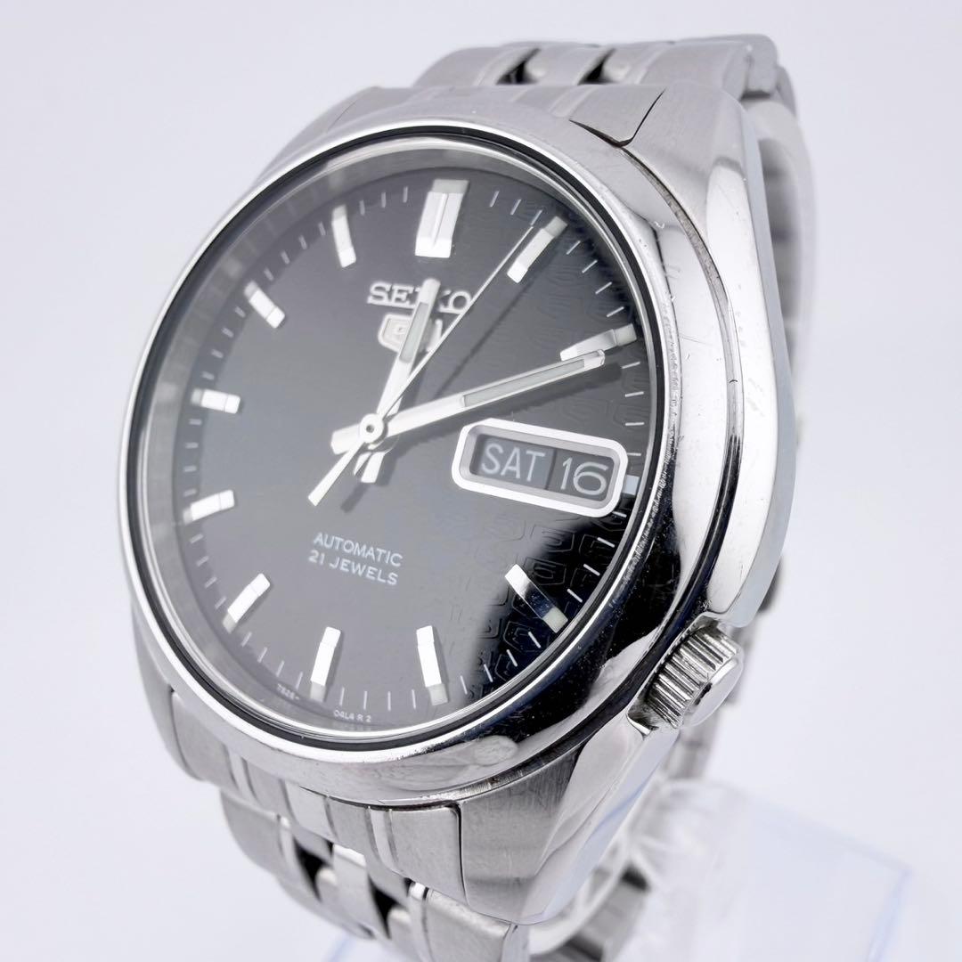 状態良好品 セイコー5 7S26-01V0 ブラック メンズ 自動巻き腕時計