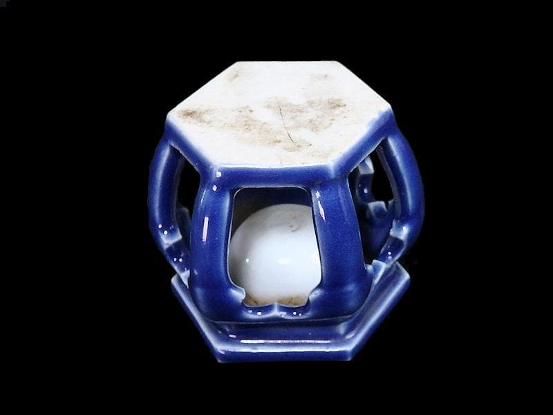 古伊万里　瑠璃透かし　六角　盃台　C564AS-CGo