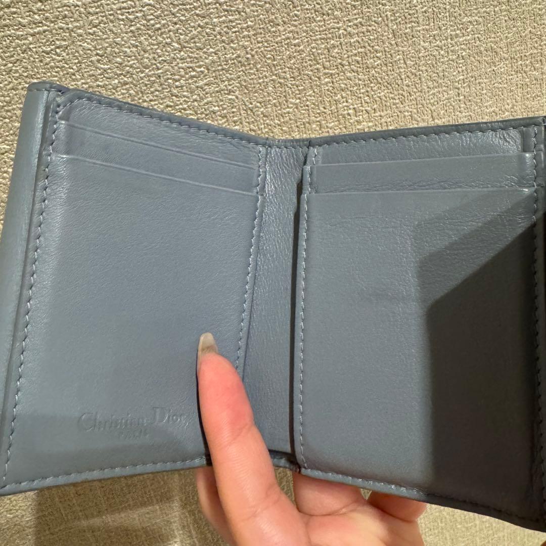 Dior ロータスウォレット ブルーグレー エナメル キルティング 財布