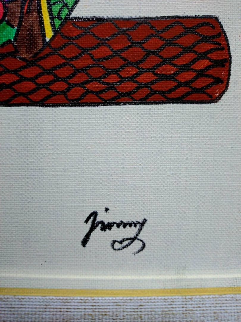 【F6号】ジミー大西【森フクロウ】手描き/表裏サイン/油彩/アクリル/絵画/額縁