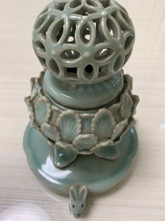 高麗青磁　海青　香炉　香合　木箱あり　透かし　蓮　うさぎ　茶道具　骨董品