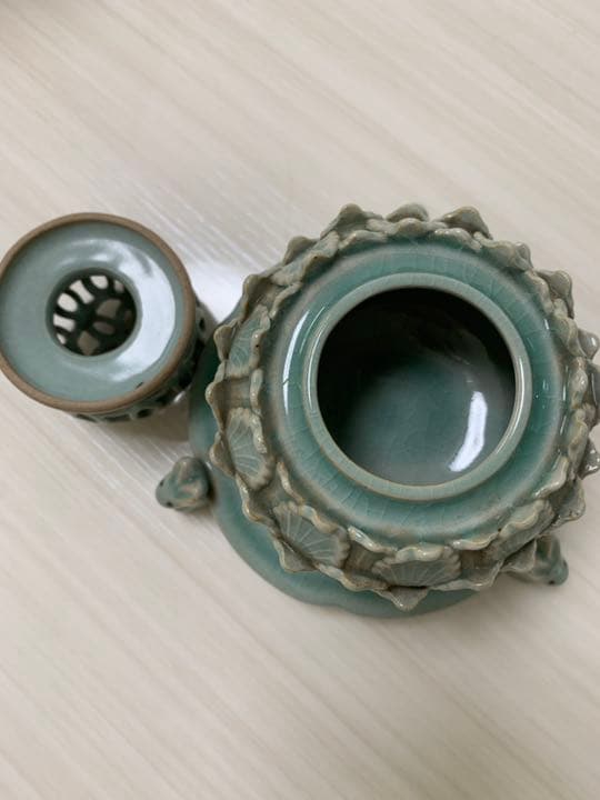 高麗青磁　海青　香炉　香合　木箱あり　透かし　蓮　うさぎ　茶道具　骨董品