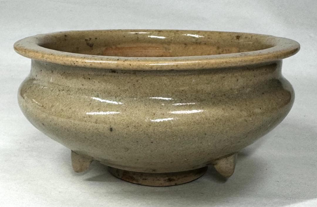 唐物 明時代『 米色青磁香炉 龍泉窯 』 竜泉窯時代物 無傷 箱付WWTT018