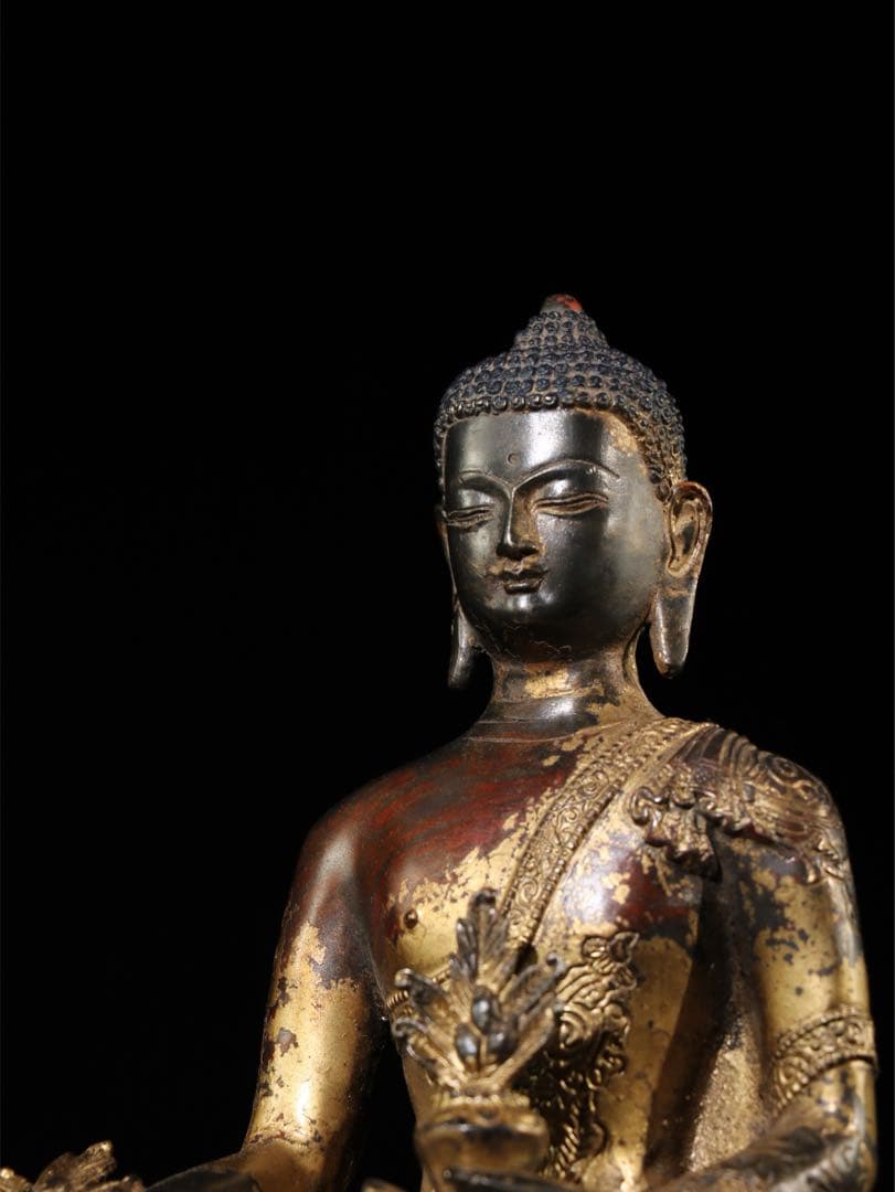 古美術品 仏像　銅像　薬王菩薩仏像　時代物 置物大型　2790g