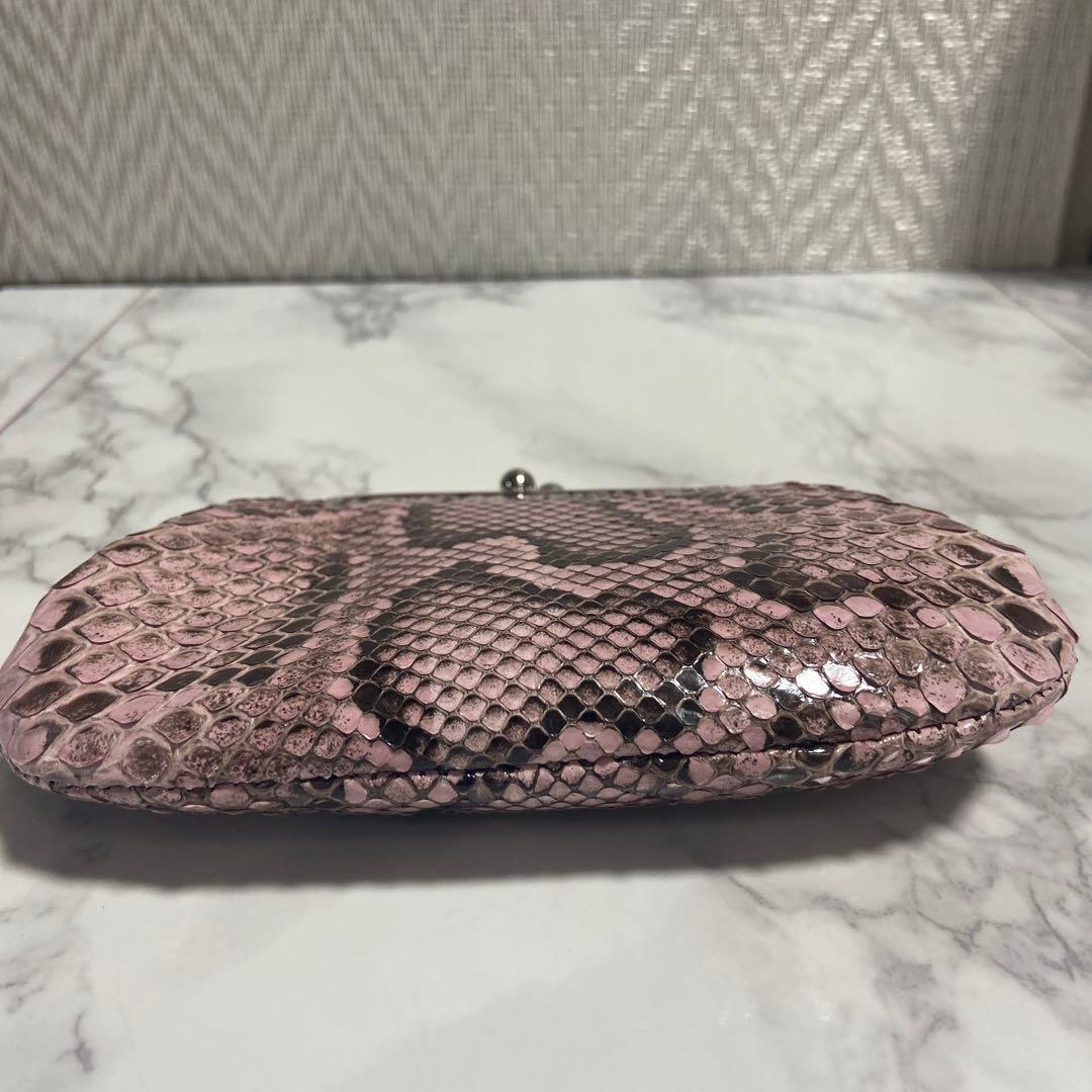 ハンドメイドパイソンの本革親子がま口財布(両面各2段カードポケット付