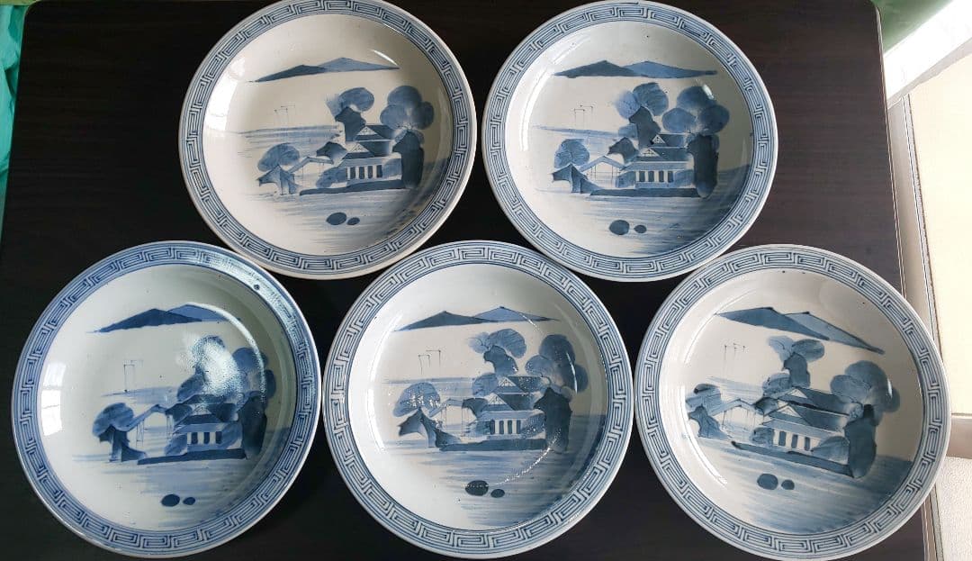 古伊万里 青白磁山水図 平皿5枚セット
