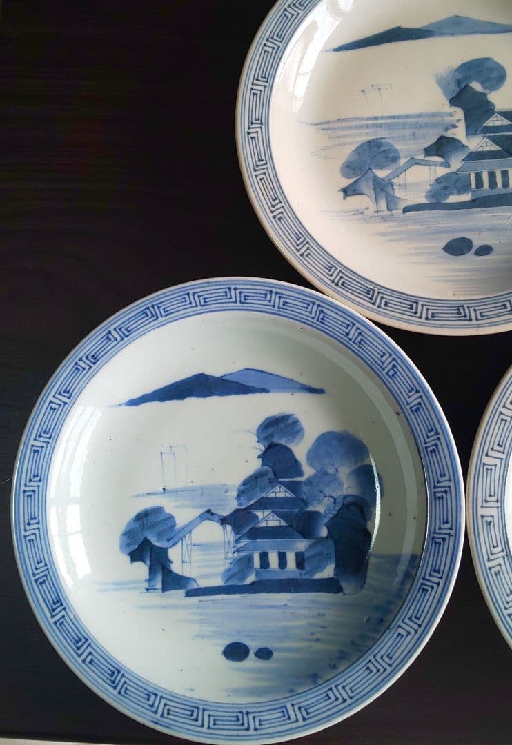 古伊万里 青白磁山水図 平皿5枚セット