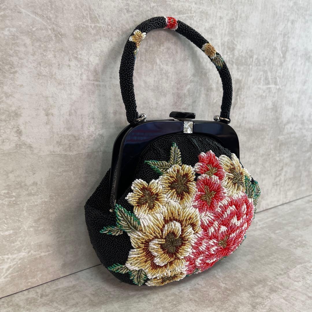 ⭐️一点物⭐️ 総ビーズバッグ 和装 手刺繍 総柄 花柄 和装 がま口