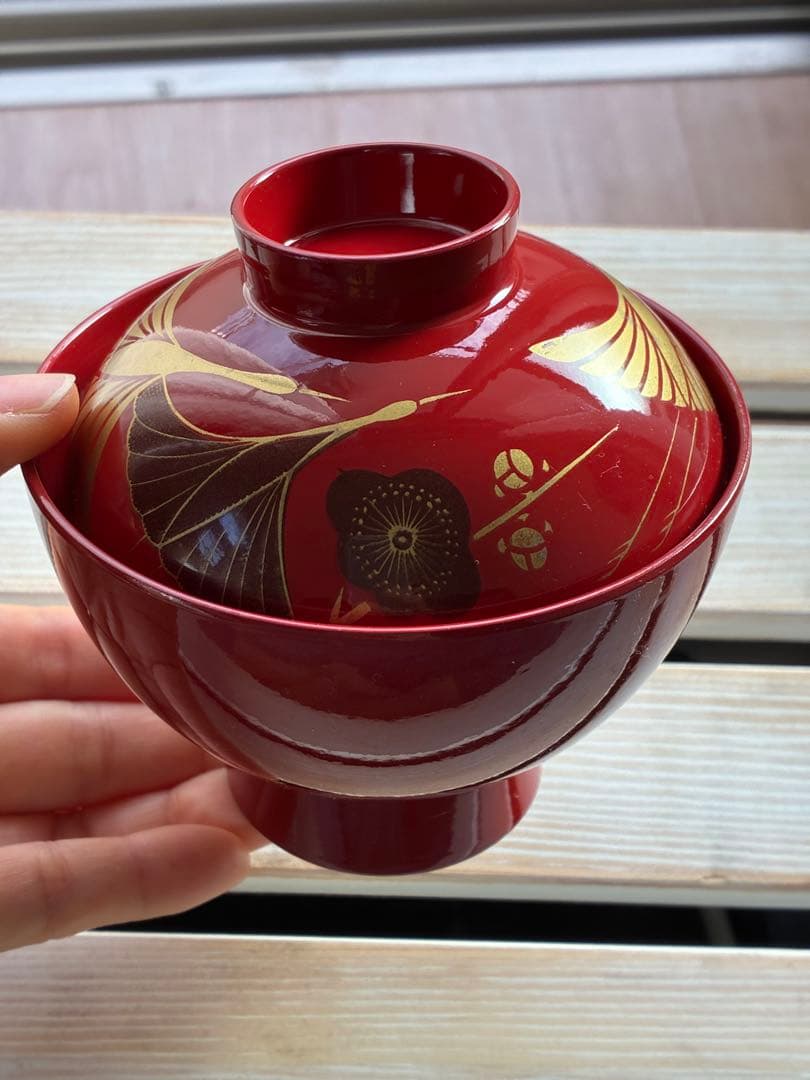 蓋付きお椀　お吸い物碗　漆器　20客セット　お正月　お祝い　赤色