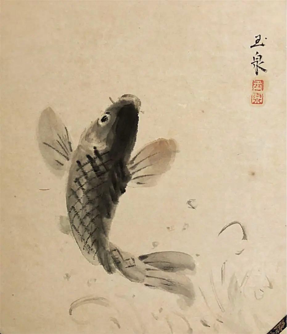 絵画 希少 白鶴美術館創設者 嘉納玉泉 肉筆 時代 鯉 色紙