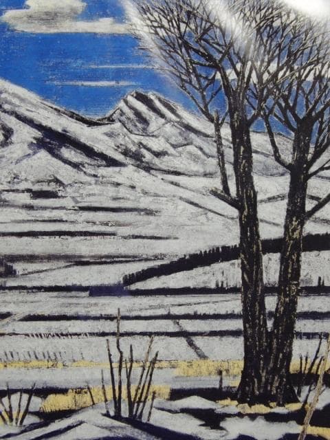 山本 丘人、月夜の噴煙、大判、額装用・画版、日本製・新品額 額装付