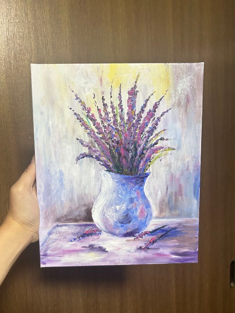ラベンダーの花瓶 油絵 F3