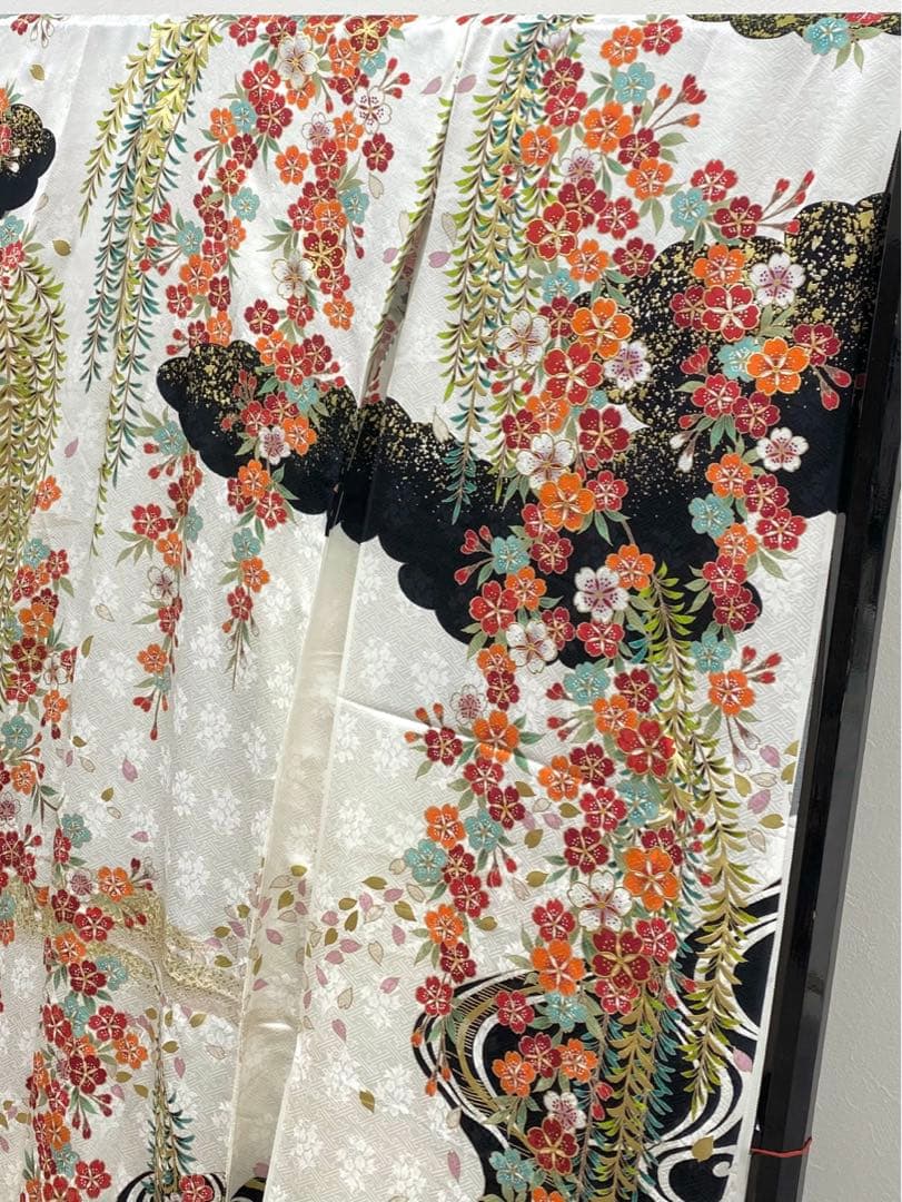 振袖 仮絵羽 舞台衣装 金駒 金彩 紋意匠 桜尽くし 正絹 未仕立て品 八掛付き