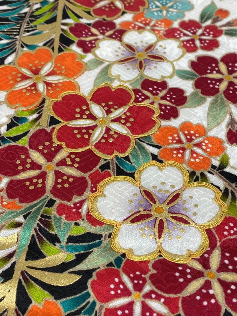 振袖 仮絵羽 舞台衣装 金駒 金彩 紋意匠 桜尽くし 正絹 未仕立て品 八掛付き