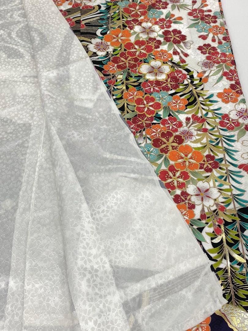 振袖 仮絵羽 舞台衣装 金駒 金彩 紋意匠 桜尽くし 正絹 未仕立て品 八掛付き