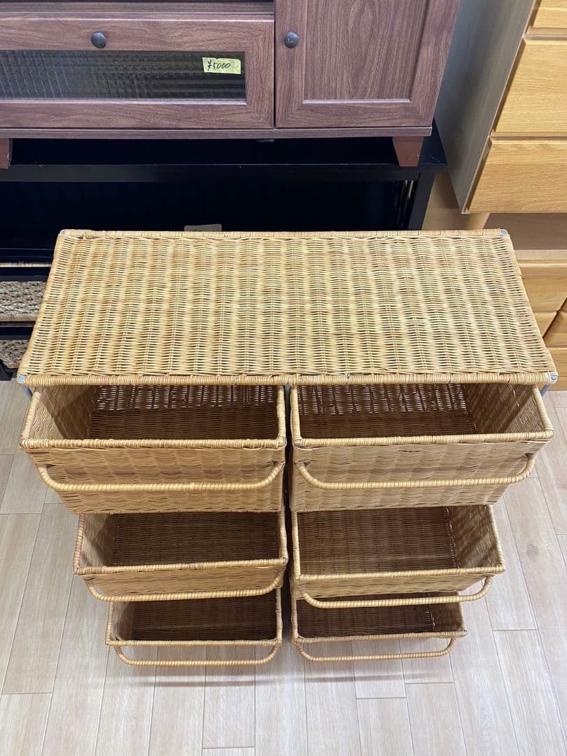 ナチュラルラタン風6段チェスト