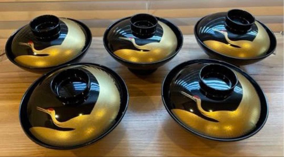会津塗　漆器 蓋付き椀 5個セット