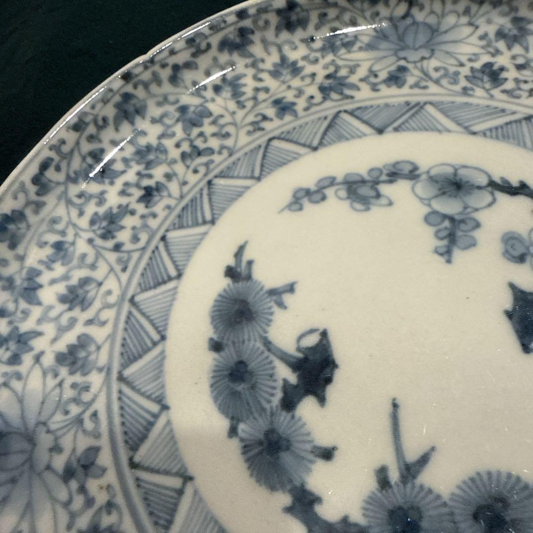 古伊万里　染付　花唐草　中皿　無傷完品