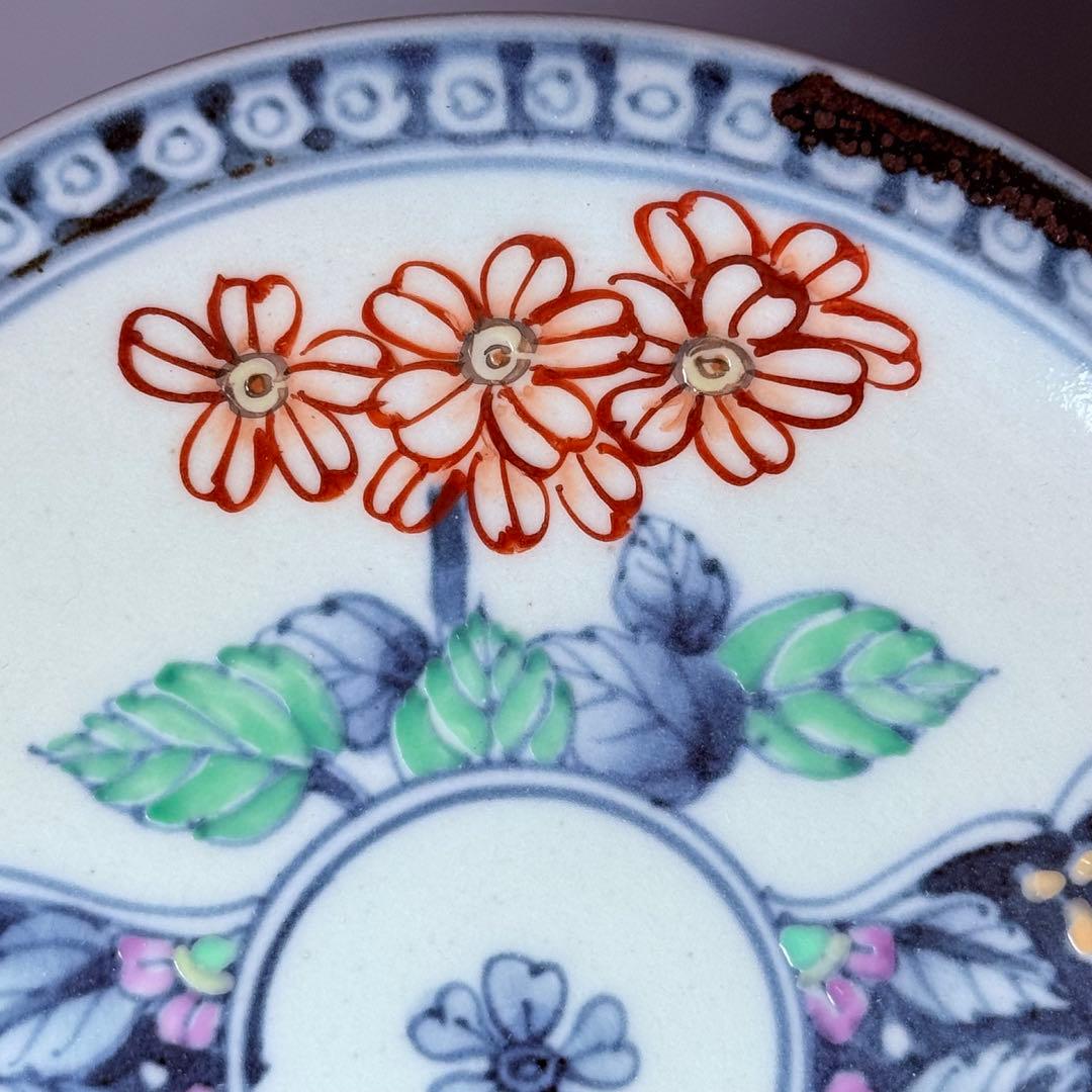 五代　佐藤走波　七十五才　染錦鉄仙花紋カップ＆ソーサー　コレクター放出品