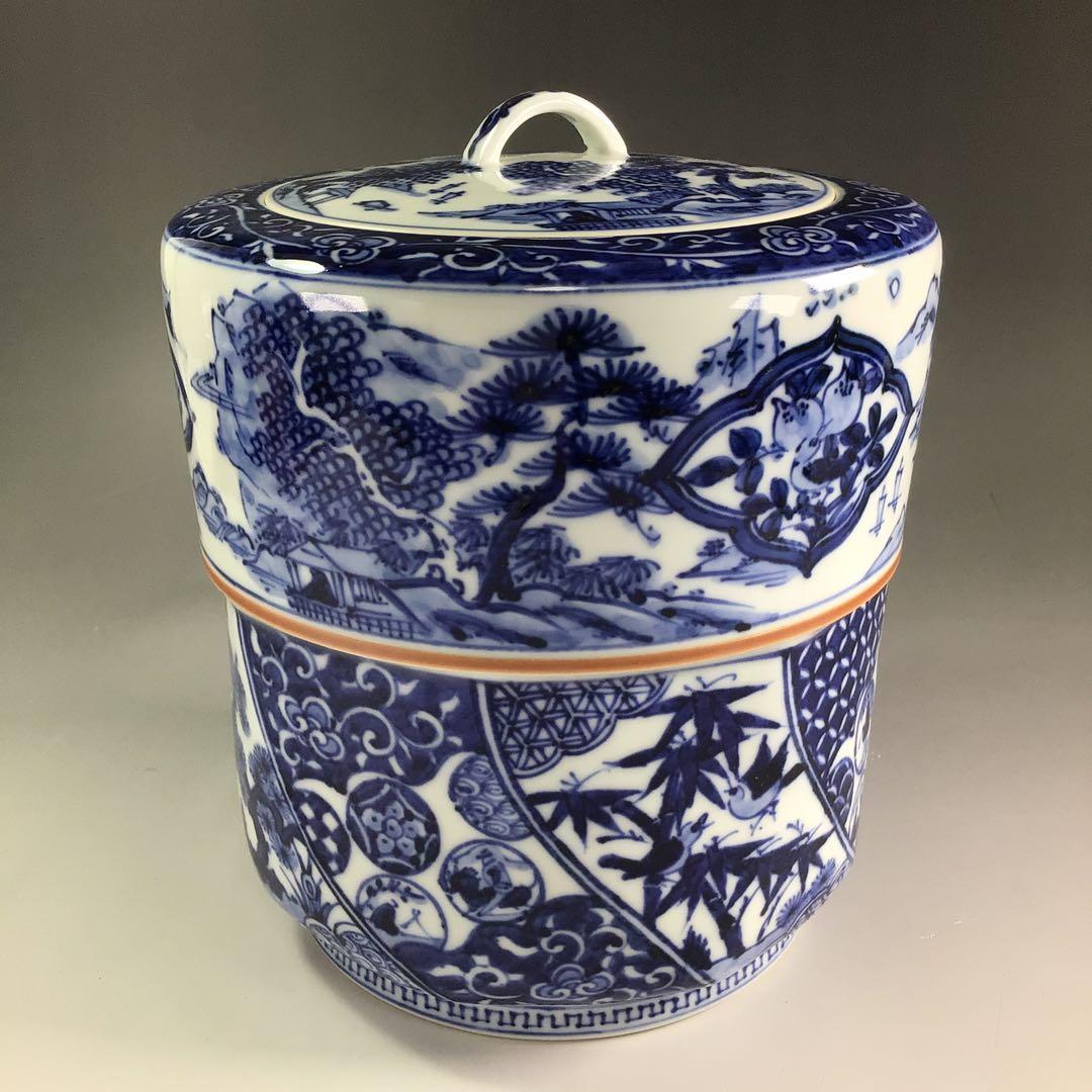 Ｐ８５７　水指　『勝美永泉造』『染付祥瑞文』『腰捻水指』　共箱　茶道具