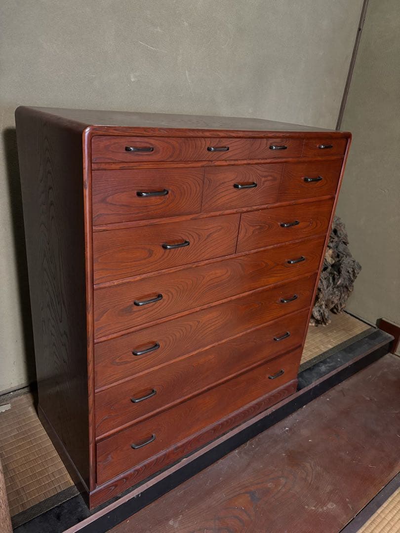 欅　箪笥　チェスト　天然木　天丸仕上げ 14引き出し　7段