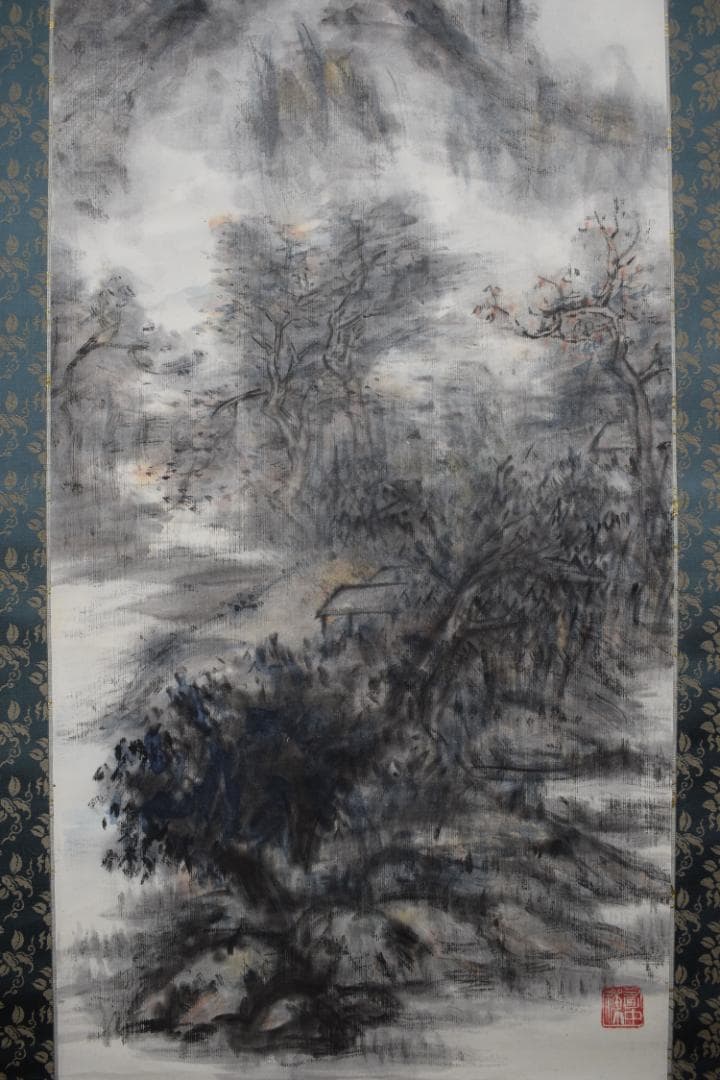 霊堂和尚/野風（賛）/武陵春色山水画賛/掛軸☆宝船☆Z-540