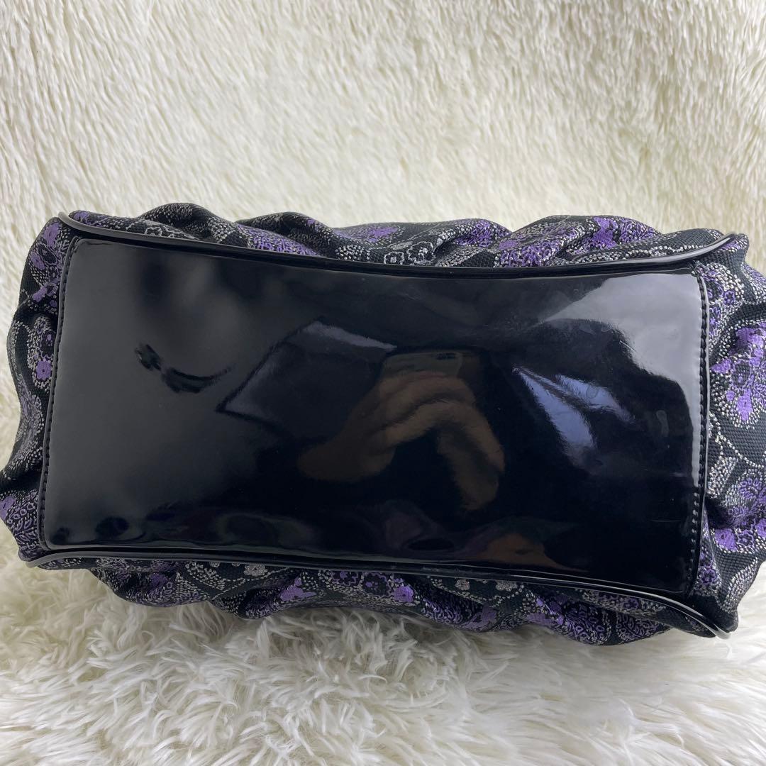 美品 ANNA SUI アナスイ ハンドバッグ がま口 花柄 紫 黒 保存袋付