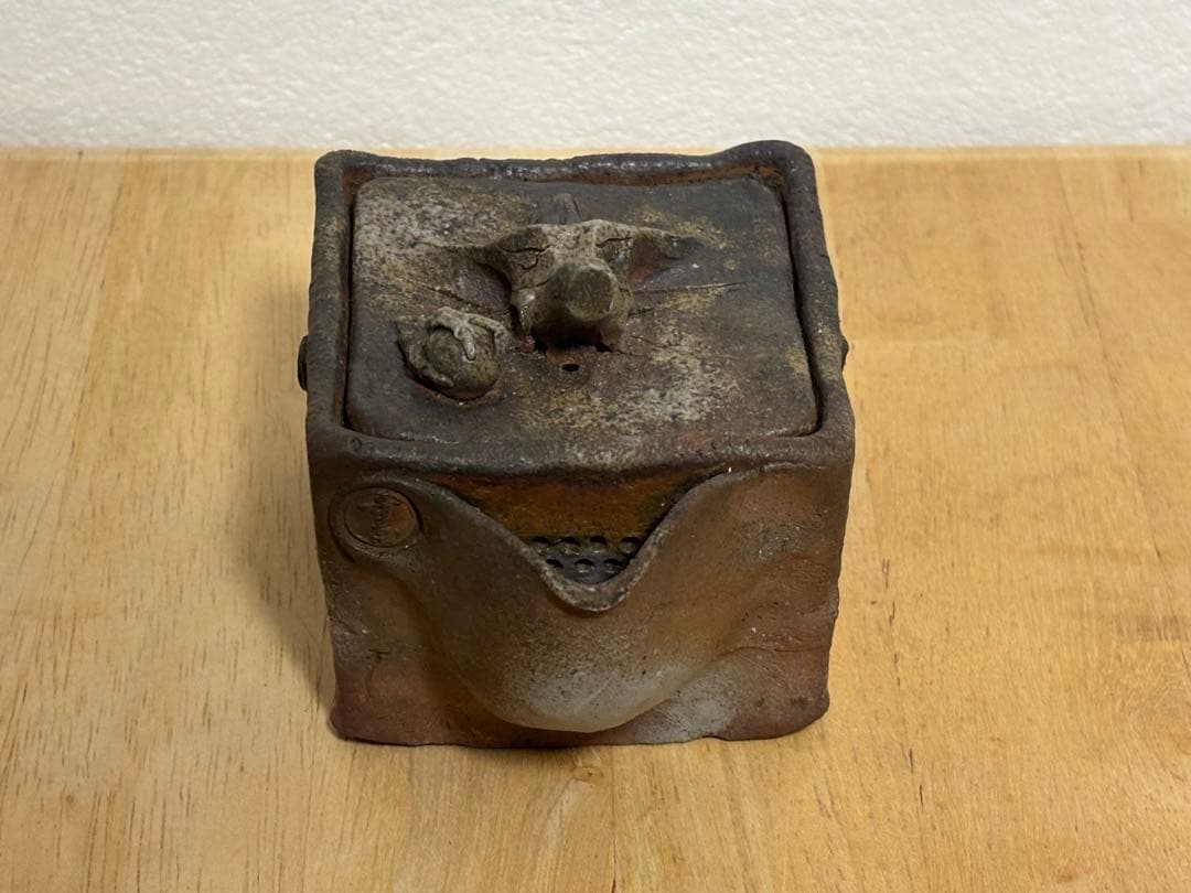 75.備前焼 宝瓶 登り窯 龍 りゅう 4角 手びねり 急須