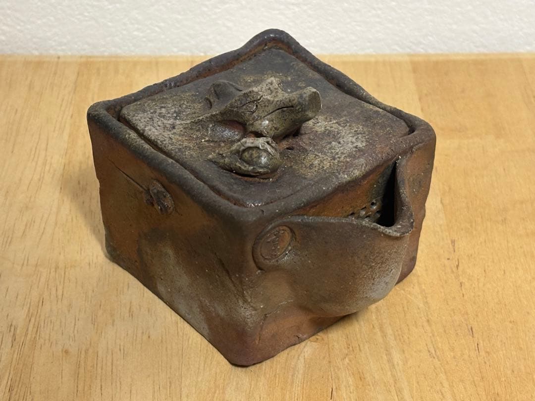 75.備前焼 宝瓶 登り窯 龍 りゅう 4角 手びねり 急須