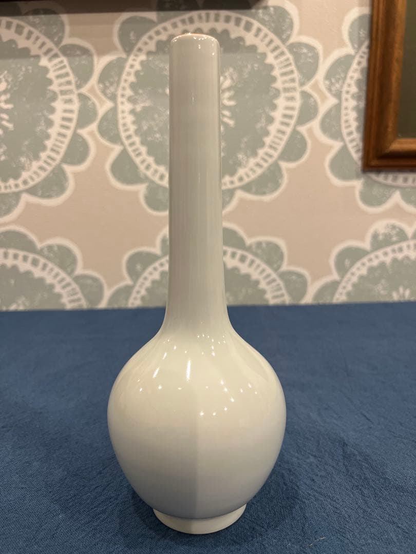 三浦竹泉　白磁鶴首　花瓶　共箱　H24cm