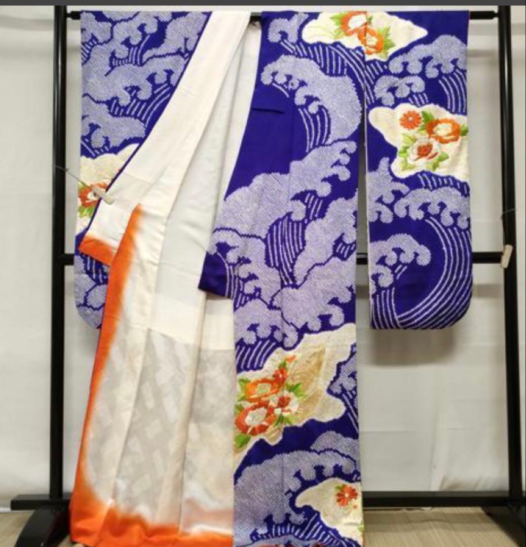 振袖 フルセット6点サイズS〜M駒刺繍　絞り　立波舟草花文　金彩　正絹