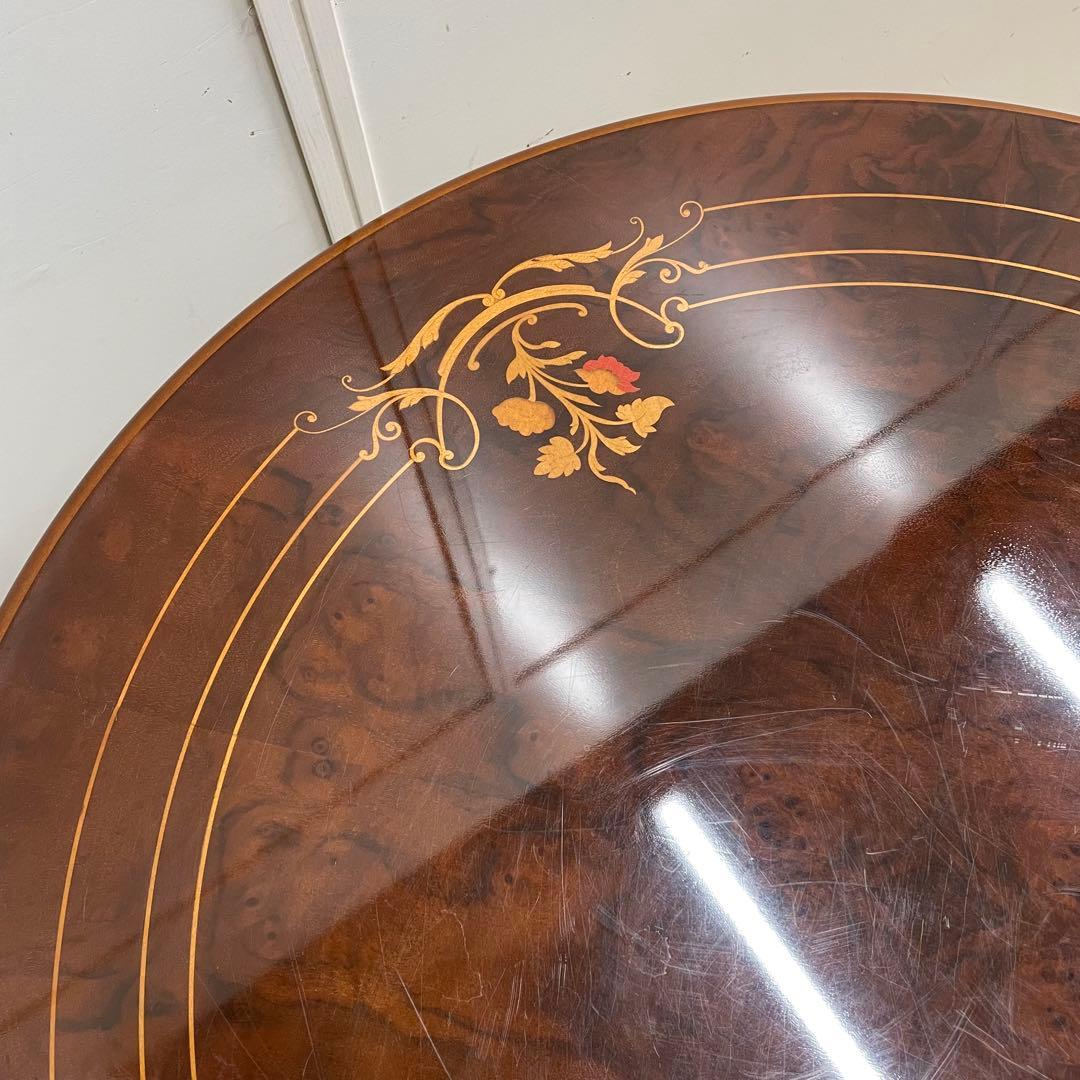 イタリア 丸テーブル 猫脚 象嵌 彫刻 ダイニングテーブル 円形 アンティーク