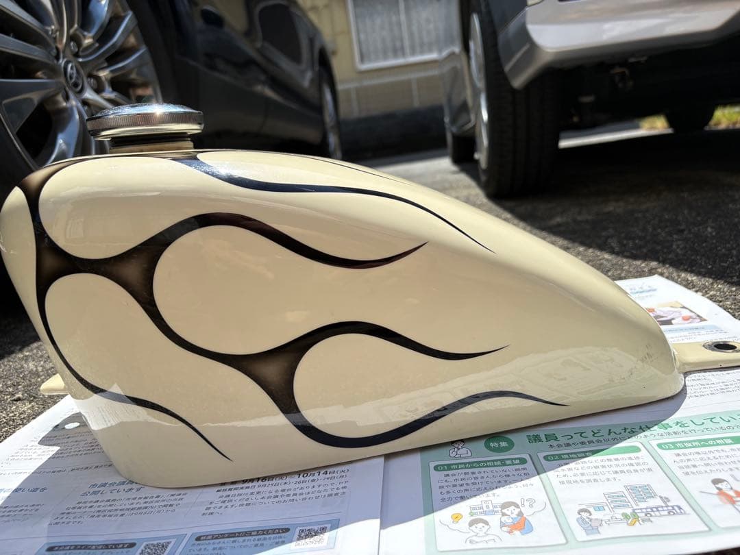 スポーツタンク【Steed400】【ファイヤパターン】 取り付けステー付き