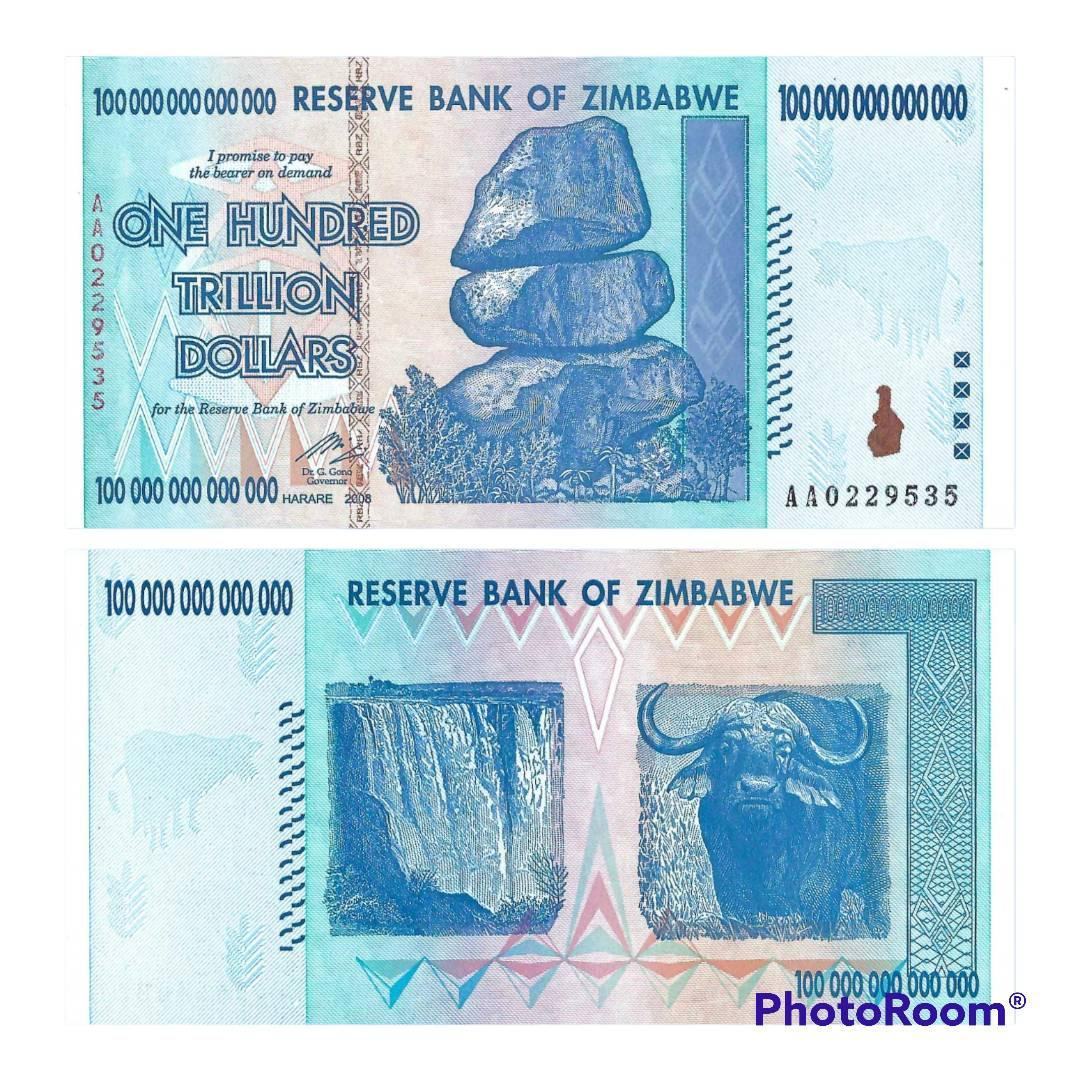 【鑑定書付き・ジンバブエ100】貴重なジンバブエ100ドル紙幣　新品未使用　1枚