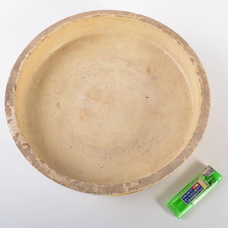 讃岐源内焼　三彩　陽刻唐草文　水盤　直径約32cm　V　R6773