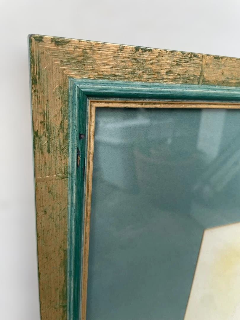 木製 大型 フレーム 額縁 絵画 写真 染色 展示 グリーン ゴールド 緑 金